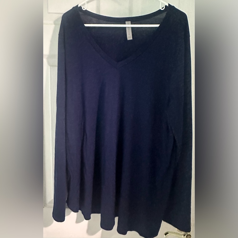 New HONEYME Curvy Navy Blue V-Neck Long Sleeve Top/Shirt~ 2X